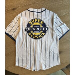 Official GM Chevrolet SS Racing Baseball Jersey White Blue Pinstripes NEW NWT